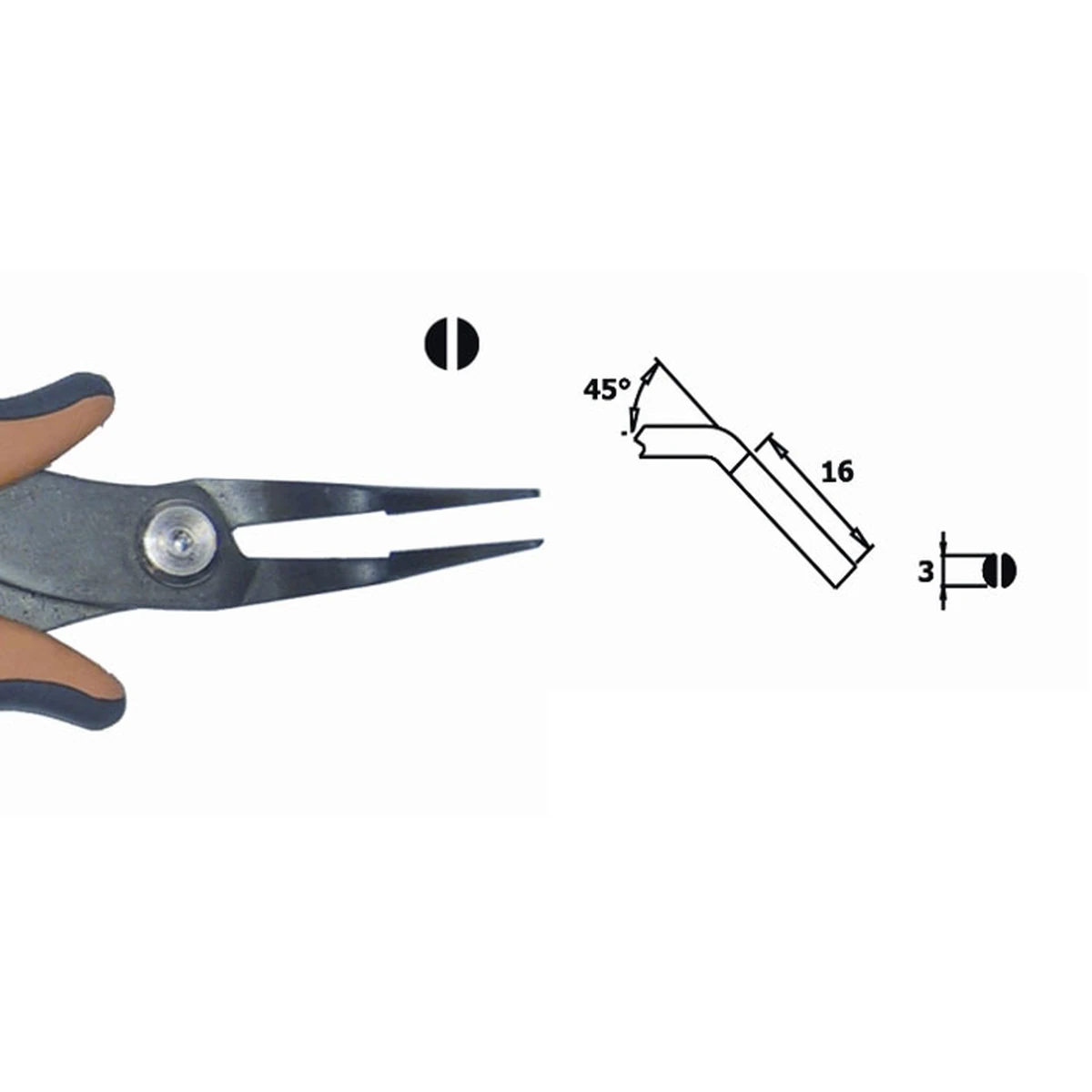 45° abgewinkelt mit glatter Innenfläche. ESD. Klingenstärke 3,0 mm, Länge 152 mm. – CP-PNB2018D