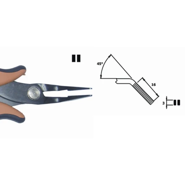 45° abgewinkelt mit gezahnter Innenfläche. Klingenstärke 3,0 mm, Länge 152 mm. – CP-PNB2007