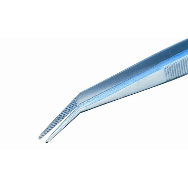 Pinzette mit abgewinkelten und gezahnten Spitzen, Griffrillen, Länge 160 mm – CP-19P