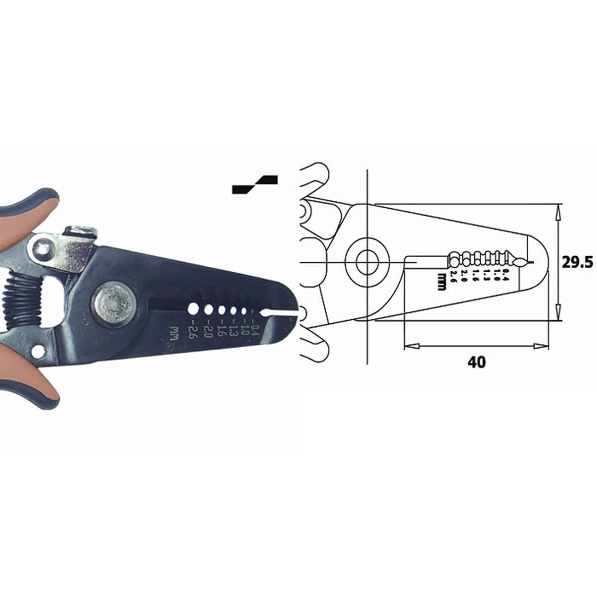 Für optische Fasern, fixierte Einstellung bei Ø 0,4-1,3-1,6-2,0-2,6 mm. Länge 165 mm – CP-CCS-10-NB