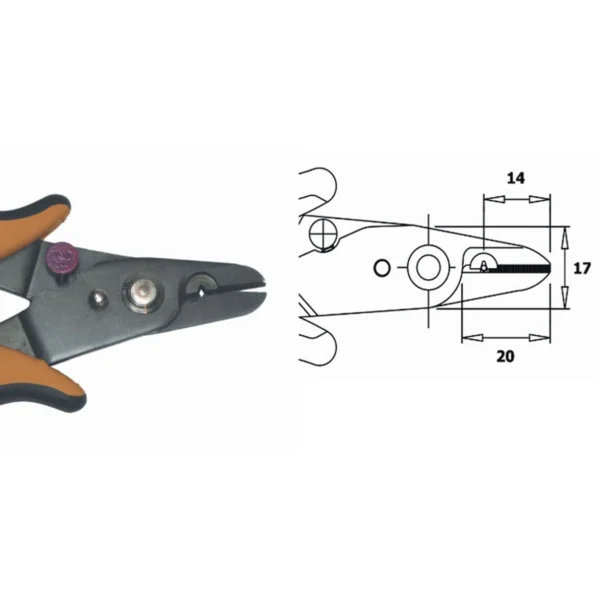 Zum Schneiden von Kevlar® und Abziehen von optischen Fasern. Fixiert bei Ø 0,13 mm. Länge 148 mm. – CP-CCS-13-NB