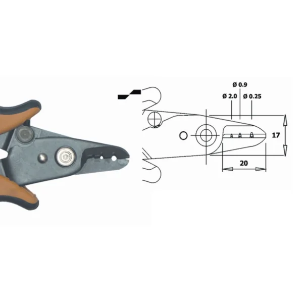 Für optische Fasern, fixierte Einstellung bei Ø 0,25-0,9-2 mm. Länge 148 mm – CP-CCS-15-NBD