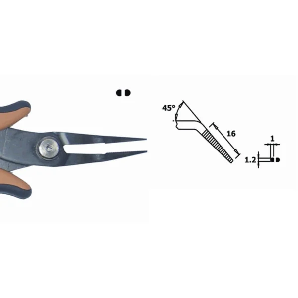 45° abgewinkelt mit gezahnter Innenfläche. ESD. Klingenstärke 3,0 mm, Länge 152 mm. – CP-PNB2015D