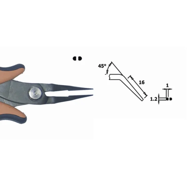 45° abgewinkelt mit glatter Innenfläche. ESD. Klingenstärke 3,0 mm, Länge 152 mm. – CP-PNB2016D