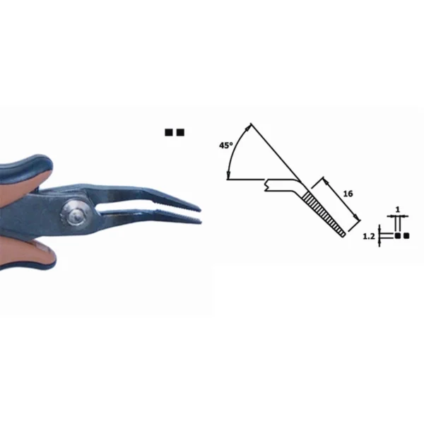45° abgewinkelt mit gezahnter Innenfläche. ESD. Klingenstärke 3,0 mm, Länge 152 mm. – CP-PNB2005D