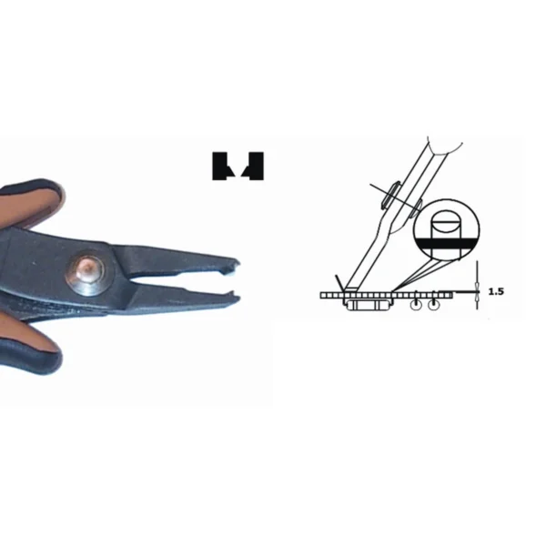 Frontschnitt, 60° Winkel. Klingenstärke 3,0 mm. Werkzeuglänge 144 mm. Kupferdraht 1,02 mm. – CP-TR3015V